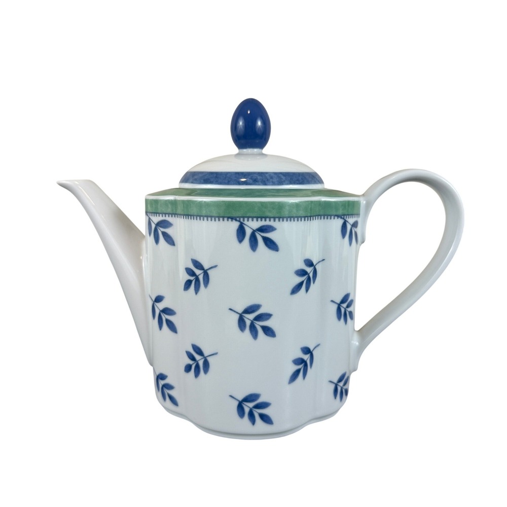 VTG Villeroy and Boch Switch 3 Blue Green Scalloped Porcelain Coffee Tea Pot 7"‎